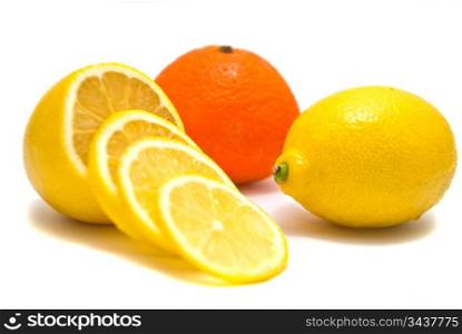 Tangerine and lemon on white