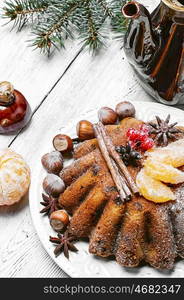 Tangerine Christmas cupcake. Walnut cupcake with tangerine stuffing for Christmas dinner