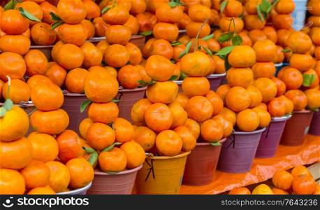 Tangerine in a street market in Mexico