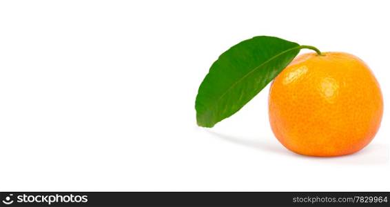 Tangerine with green leaves isolated on white