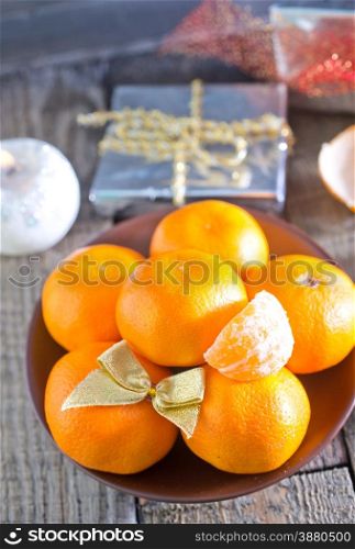 tangerines and christmas decoration,christmas background