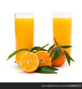 Tangerines and juice glass isolated on white background