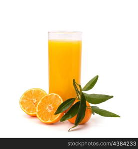 Tangerines and juice glass isolated on white background