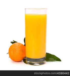 Tangerines and juice glass isolated on white background