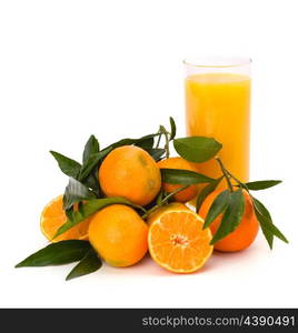 Tangerines and juice glass isolated on white background