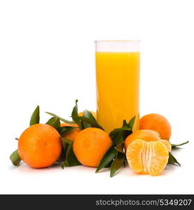 Tangerines and juice glass isolated on white background