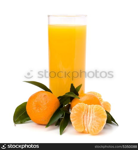 Tangerines and juice glass isolated on white background