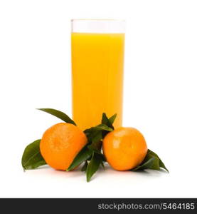 Tangerines and juice glass isolated on white background