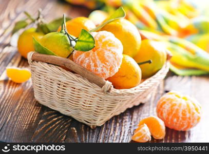 tangerines in basket and on a table