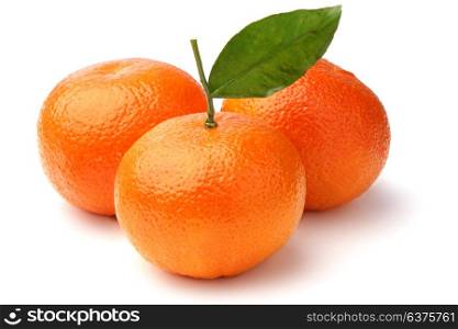 Tangerines with leaves isolated on white background. Tangerines isolated on white