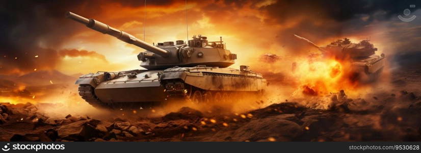 Tank Crossing Mine Field in Desert Warfare. Generative ai. High quality illustration. Tank Crossing Mine Field in Desert Warfare. Generative ai