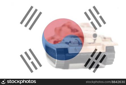 Tank with South Korea flag background. Military concept 3D illustration.. Tank with South Korea flag background. Military concept 3D illustration
