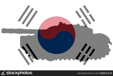 Tank with South Korea flag background. Military concept 3D illustration.. Tank with South Korea flag background. Military concept 3D illustration