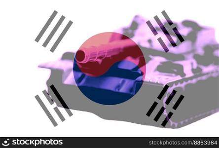 Tank with South Korea flag background. Military concept illustration.. Tank with South Korea flag background. Military concept illustration