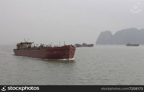 Tanker in the sea of halong bay in vietnam