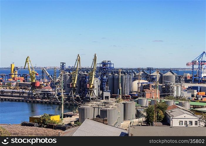 Tankes and cranes in Commercial Sea Port of Odessa, Ukraine