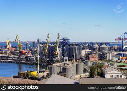 Tankes and cranes in Commercial Sea Port of Odessa, Ukraine
