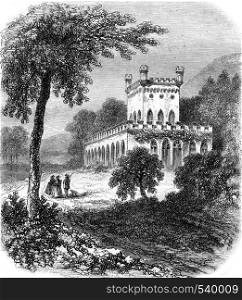Tannenwald View from Castle near Homburg, vintage engraved illustration. Magasin Pittoresque 1857.
