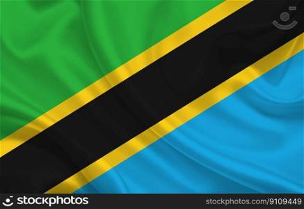Tanzania country flag on wavy silk fabric background panorama - illustration. Tanzania country flag on wavy silk fabric background panorama