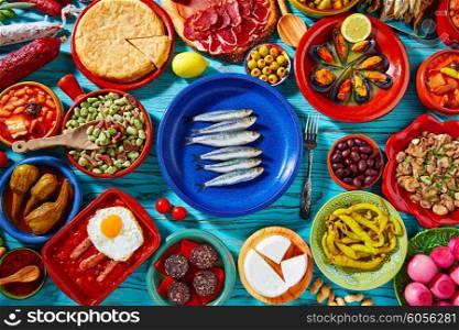 Tapas from spain mix of most popular recipes of Mediterranean cuisine