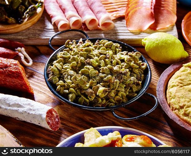 Tapas habas con morcilla lima beans Spain food