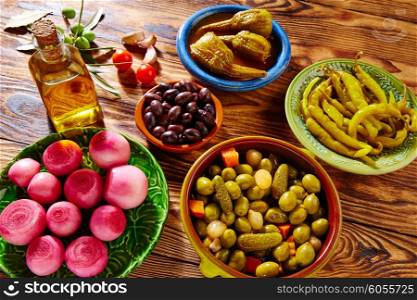 Tapas pickles mix olives chili onion eggplant from Spain