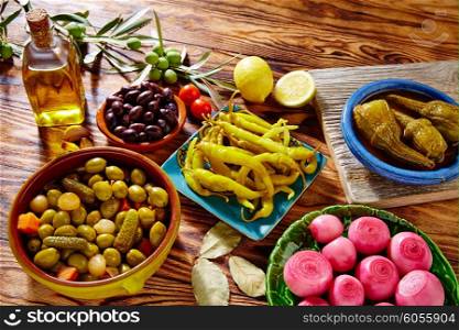 Tapas pickles mix olives chili onion eggplant from Spain