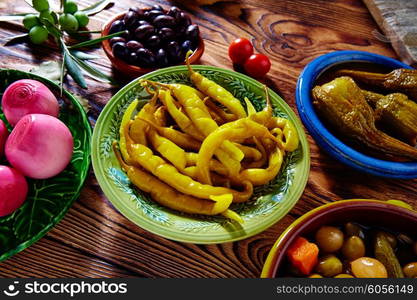 Tapas pickles mix olives chili onion eggplant from Spain