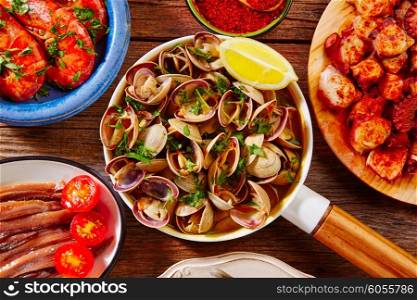 Tapas seafood clams shrimps anchovies shrimps octopus pulpo from Spain