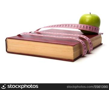 tape measure wrapped around book isolated on white background