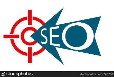 Target icon aim with SEO word, 3D rendering