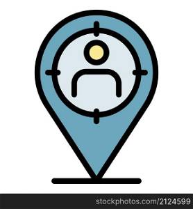 Target in geo tag icon. Outline target in geo tag vector icon color flat isolated. Target in geo tag icon color outline vector