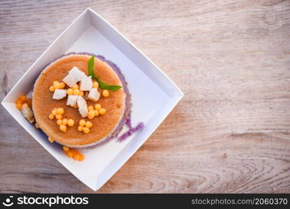 Taro cake top view sweets desserts ,Thai Mung Bean Custard, homemade cake in box