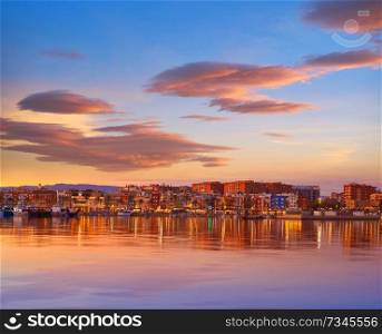 Tarragona port sunset with sea reflection in Catalonia