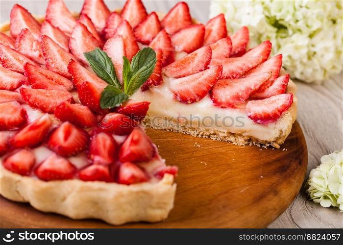 Tart with strawberries. Tart with strawberries and whipped cream
