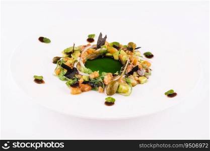 Tartar with salmon and avocado served capers and balsamico