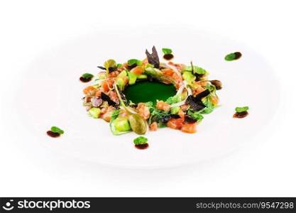 Tartar with salmon and avocado served capers and balsamico
