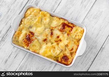 Tartiflette - a French dish made with potatoes, reblochon cheese, lardons and onions.