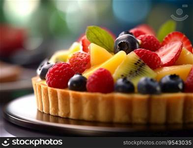 Tartlet cake with various fresh berries and cream.AI Generative