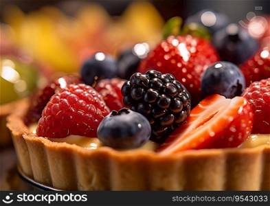 Tartlet dessert with strawberries and blueberries.AI Generative