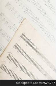 Tashkent, Uzbekistan - October 6, 2018. The work of the Uzbek folk composer Yunus Rajabi. Vintage sheet of paper with handwritten musical notes.. handwritten musical notes