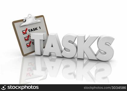 Tasks Job List Clipboard Checklist Words 3d Render Illustration