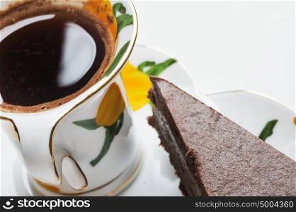 tasty a chocolate cheese cake with cup of coffee