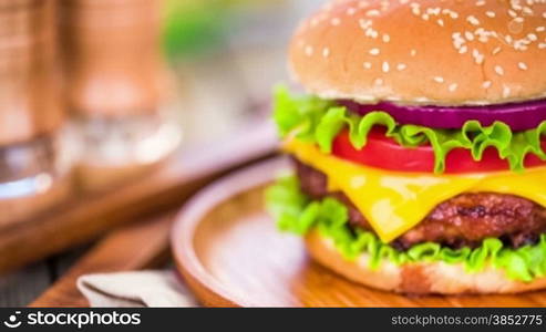 Tasty and appetizing hamburger cheeseburger