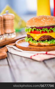 Tasty and appetizing hamburger cheeseburger