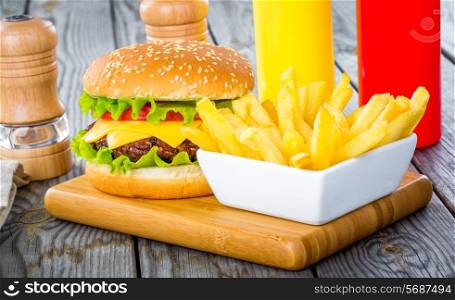 Tasty and appetizing hamburger cheeseburger