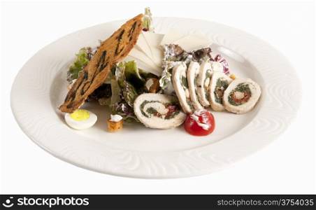 Tasty and beautiful food in a restaurant on a white background