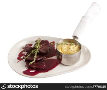 Tasty and beautiful food in a restaurant on a white background
