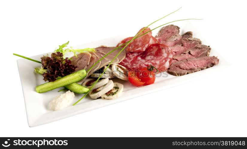 Tasty and beautiful food in a restaurant on a white background