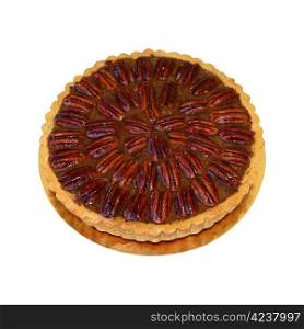 Tasty and beautiful pecan pie with caramel syrup